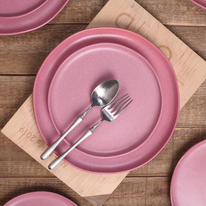 Tom Stoneware Dinnerware Set - Pink White for wholesale by Stone Lain