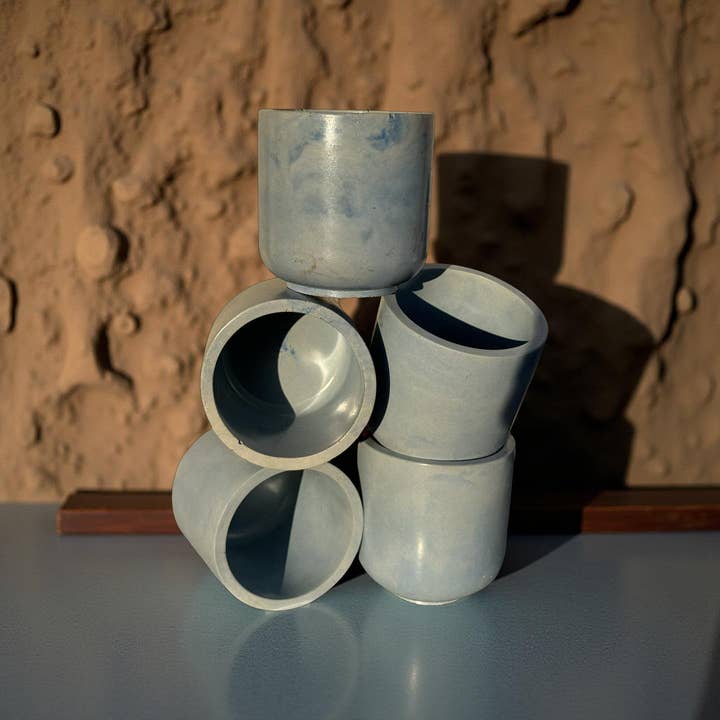 Blue Cement Candle Jar – Coastal Style Candle or Plant Pot for wholesale by Colourfuljoy Designs