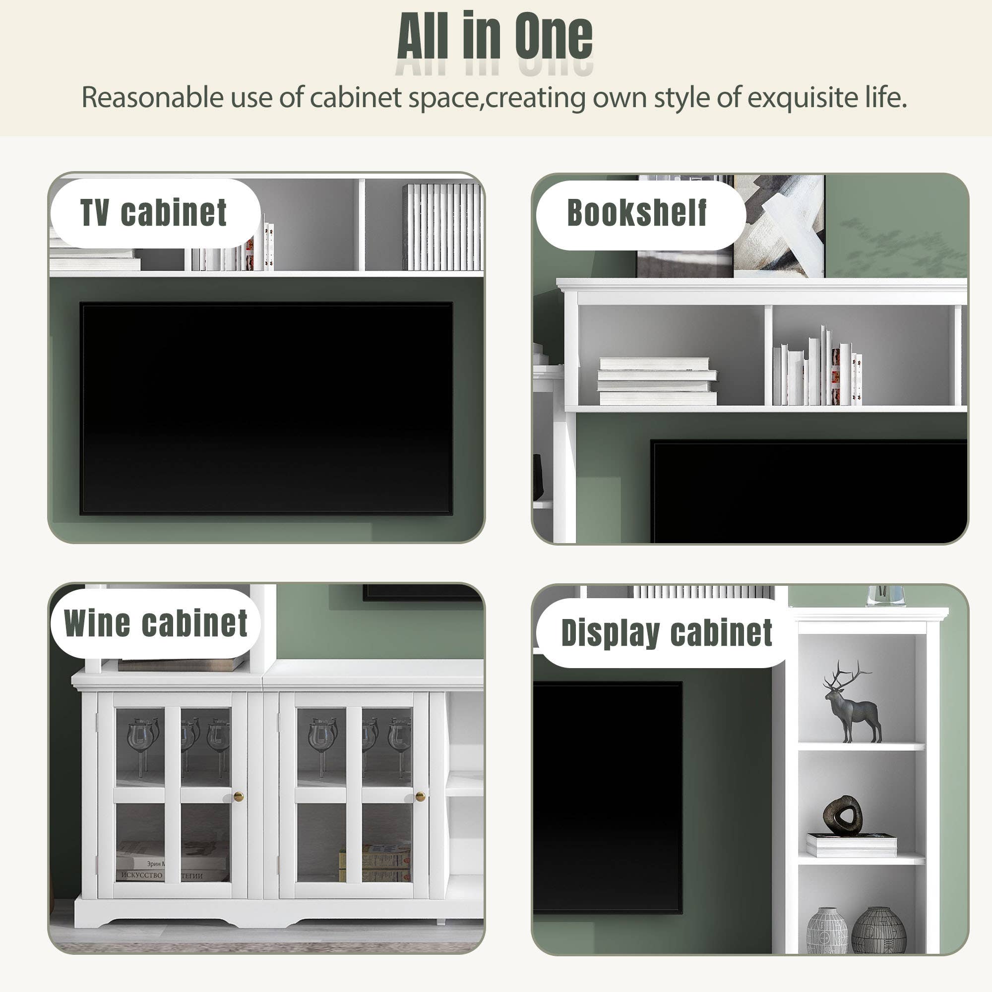 HOMYCASA DESIGN INC - Vente Console - Meuble TV avec étagères et armoires, unité murale avec pont15