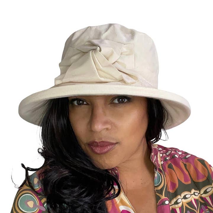 Large Brim Cream Summer Hat, Vintage English Style with Bow for wholesale by Peak & Brim Hats