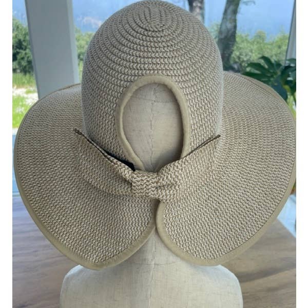 Queens INC - Wholesale Straw Hat - Women's - PONYTAIL SUN HAT BUTTERFLY SPLIT11