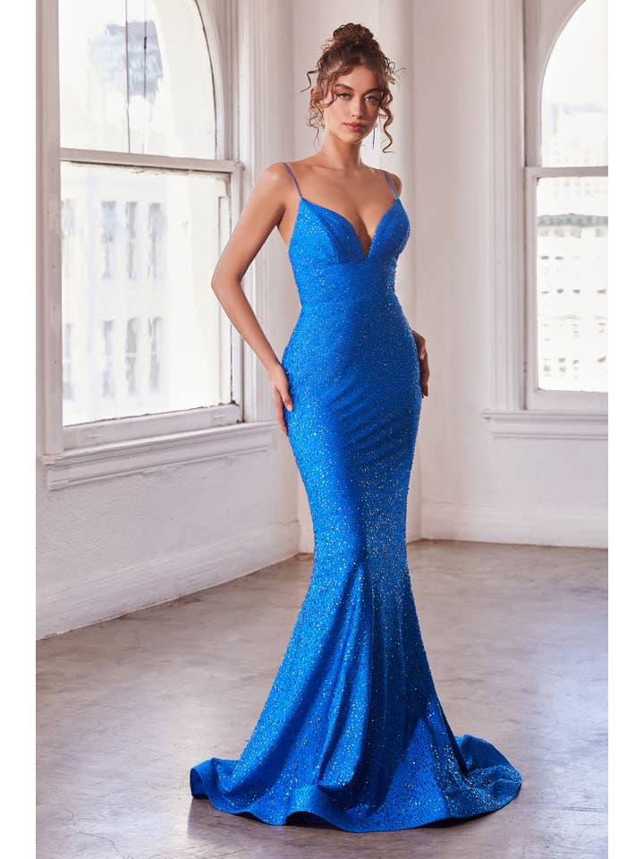 Ladivine by Cinderella Divine - Wholesale Gown - Women's - GLITTER PRINTED FITTED DRESS