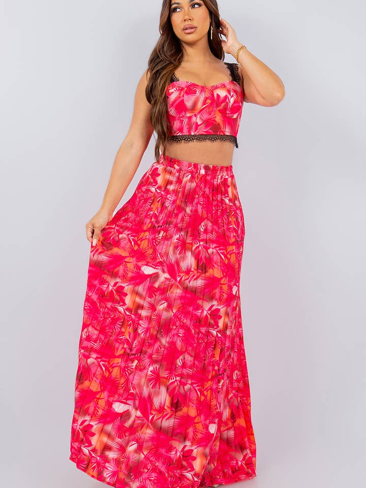 Damernas blommiga topp och kjolset för wholesale av Fashion Space