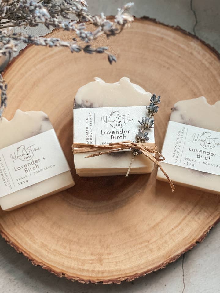 All Natural Lavender + Birch Handmade Artisan Vegan Soap for wholesale by Island Time Soap & Candle