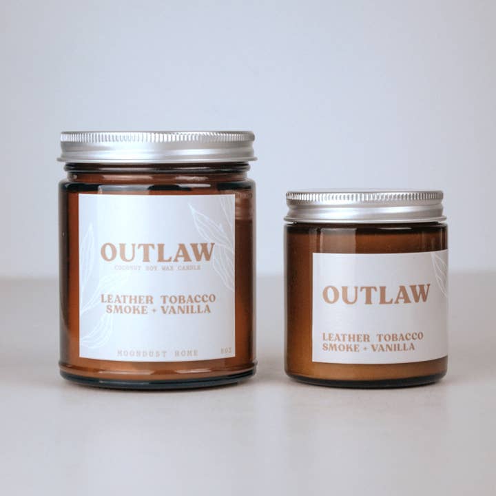 Outlaw Candle | Wooden Wick Amber Jar Coconut Soy Candle for wholesale by Moondust Home