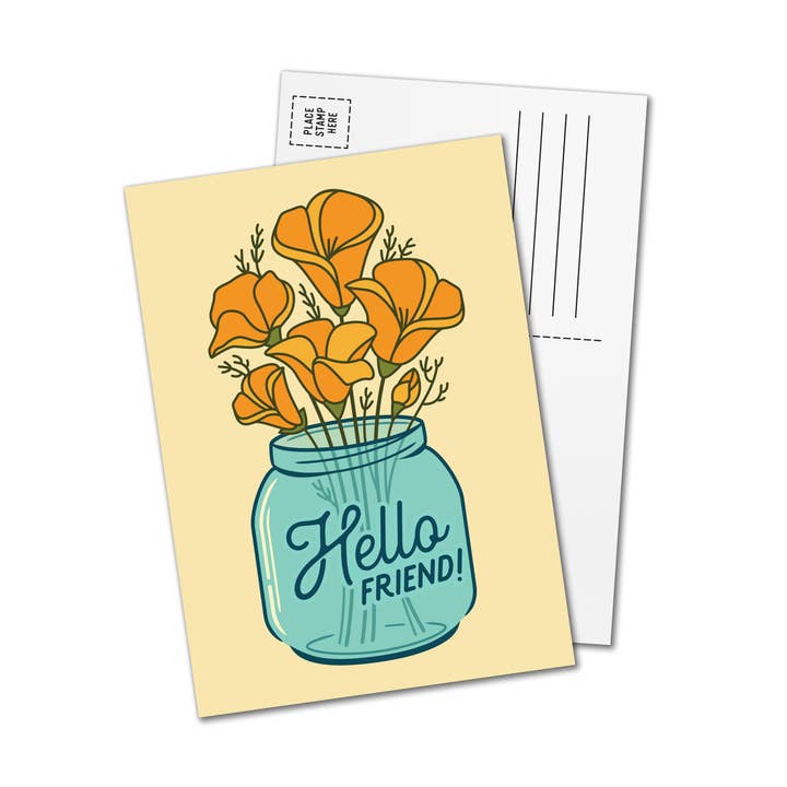 Hello Friend Postcards for wholesale by Poppy & Quail