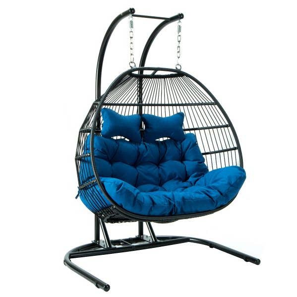 Sedia a dondolo sospesa a uovo pieghevole doppia per 2 persone in vimini per la vendita all'ingrosso da parte di LeisureMod