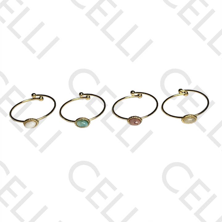 Steel Ring - oval natural stone for wholesale by Celli Biju
