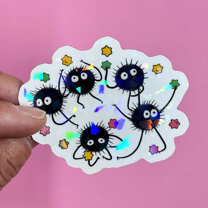 Etiqueta holográfica de Soot Sprite / Resistente al agua para botella, Hydro Flask, Yeti, portátil, cuaderno, agenda, diario, etc. para venta al por mayor de Saguaro Creative Co.