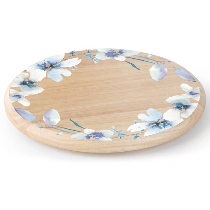CounterArt/Highland Home/Thirstystone/CoasterStone – wholesale Lazy Susan – "White Floral Wreath" Rubber Wood Lazy Susan Turntable 14"