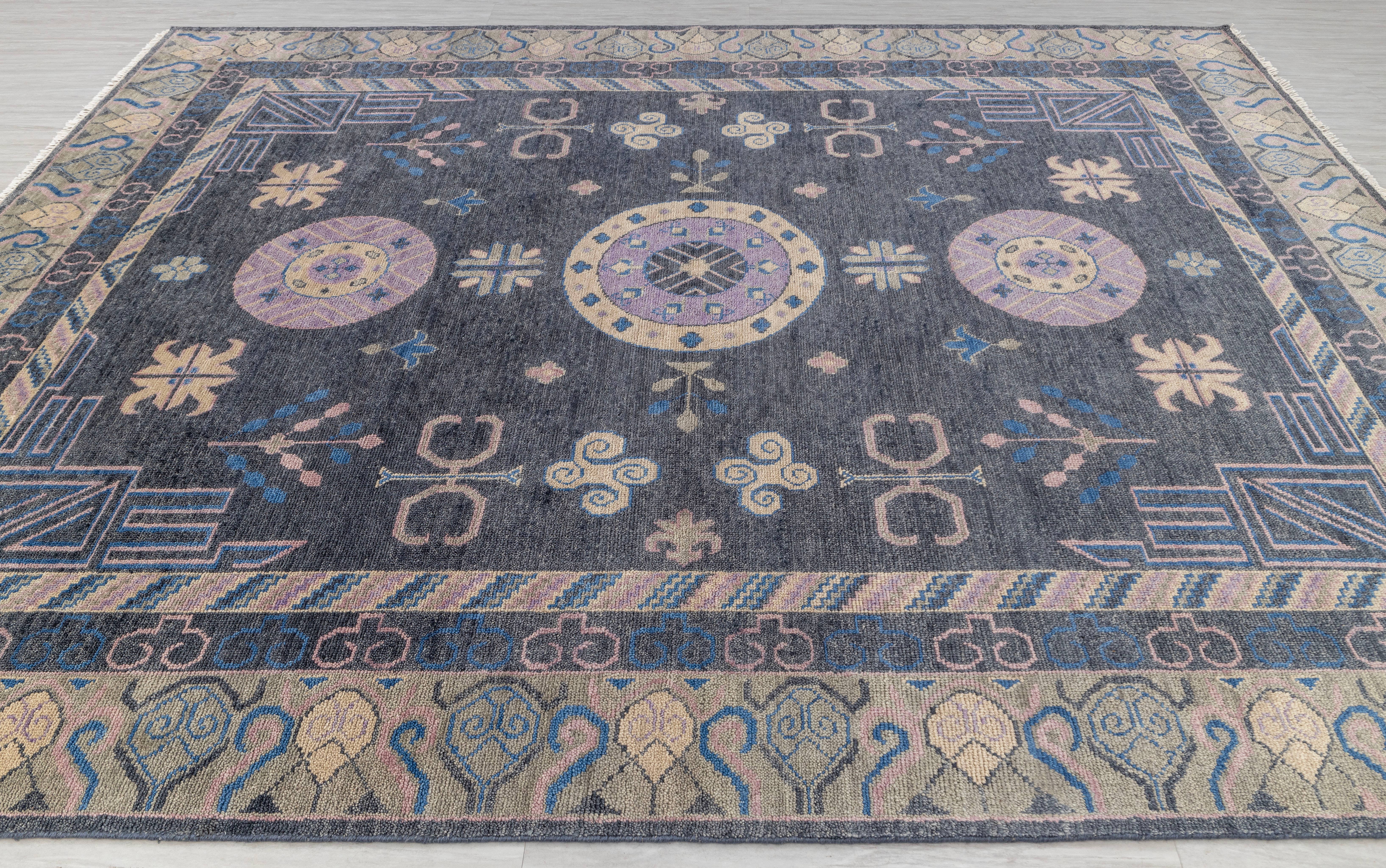 Aesthetic Homes LLC - Wholesale Area Rug - 9x12 Vintage Persian Khotan Gray Wool Hand Knotted RugG-91264