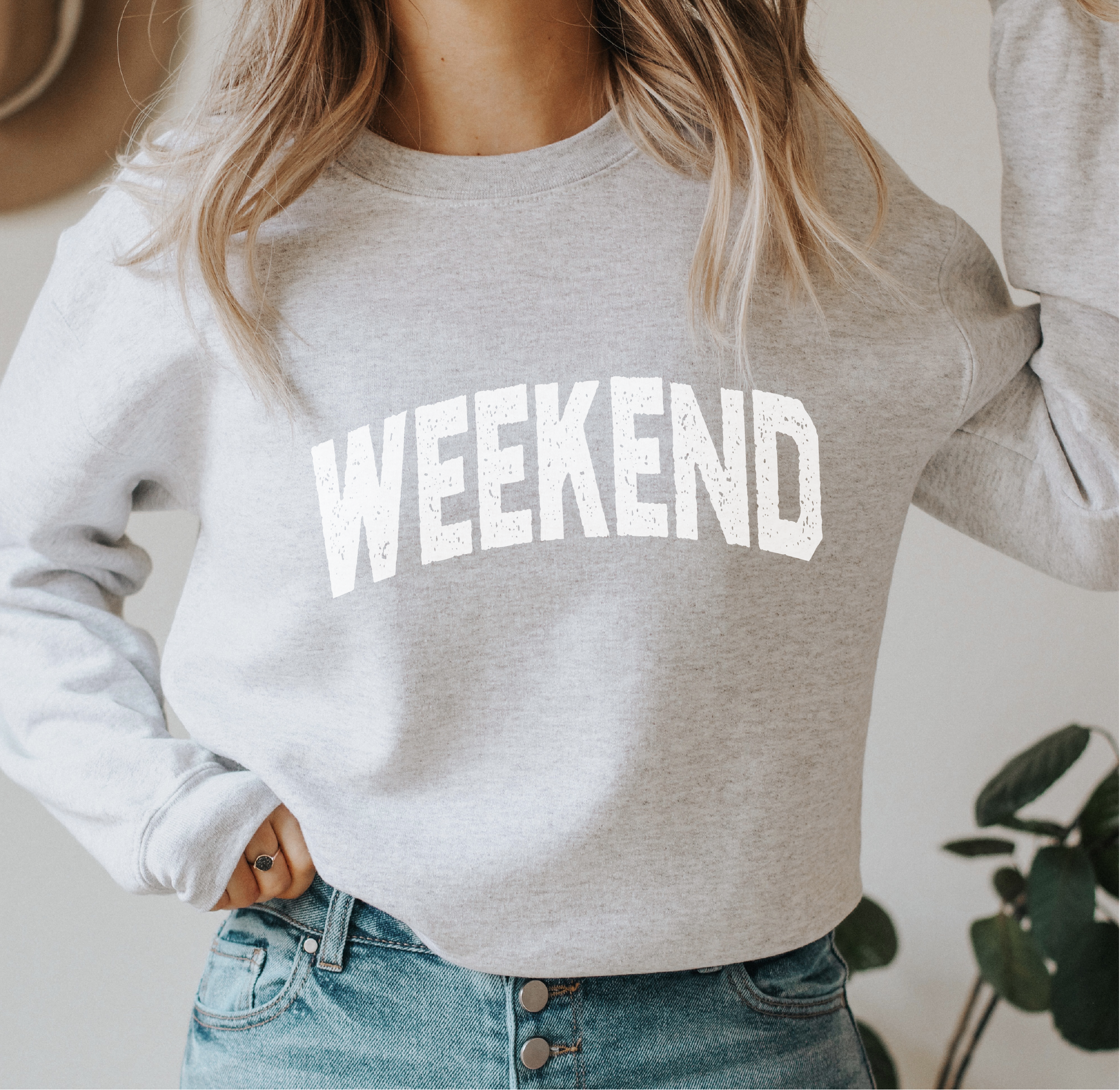 Three Girls Shop - Wholesale Graphic Sweatshirt - Women's - WEEKEND Fleece Graphic Sweatshirt  4