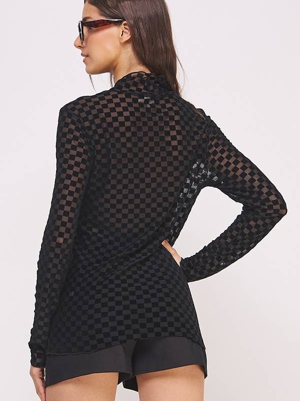 JADE BY JANE – wholesale Knit top – Women's – LONG SLEEVE CHECKERED MESH MOCK NECK TOP8