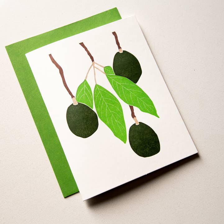 Avocado Hangout - Hand Illustrated Letterpress Card for wholesale by Bungalow 36