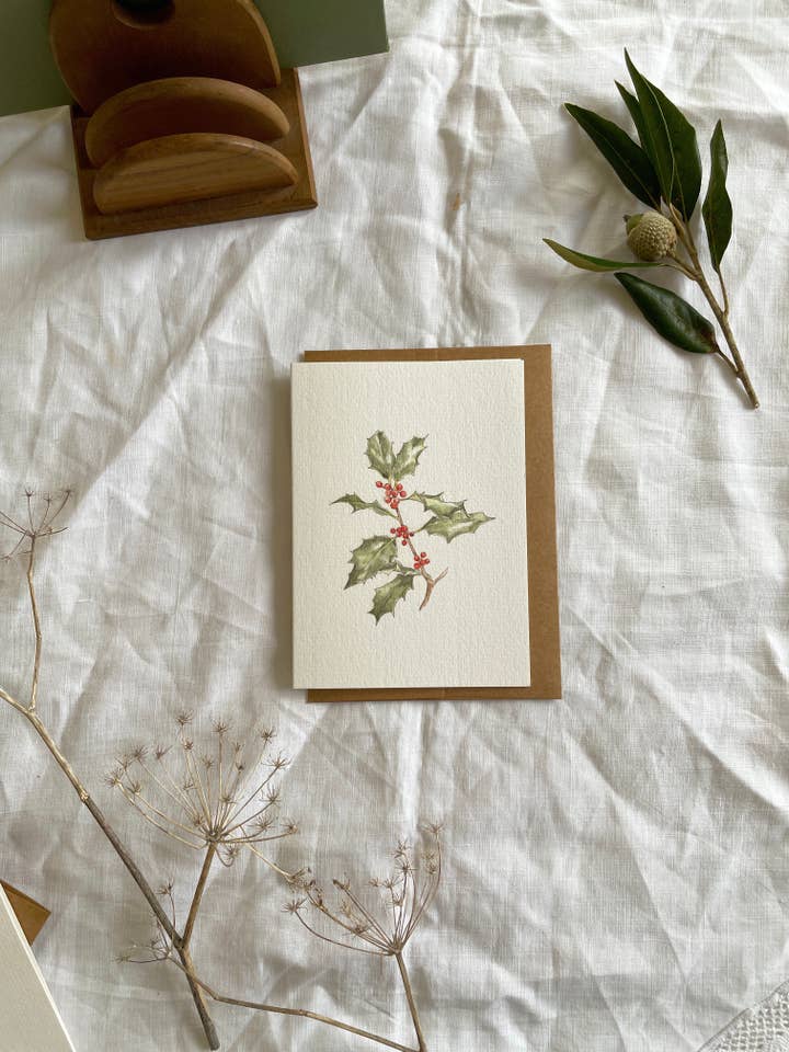 Ilustração Botânica Cartão Holly Christmas por atacado de Annie Brougham Paper Goods.