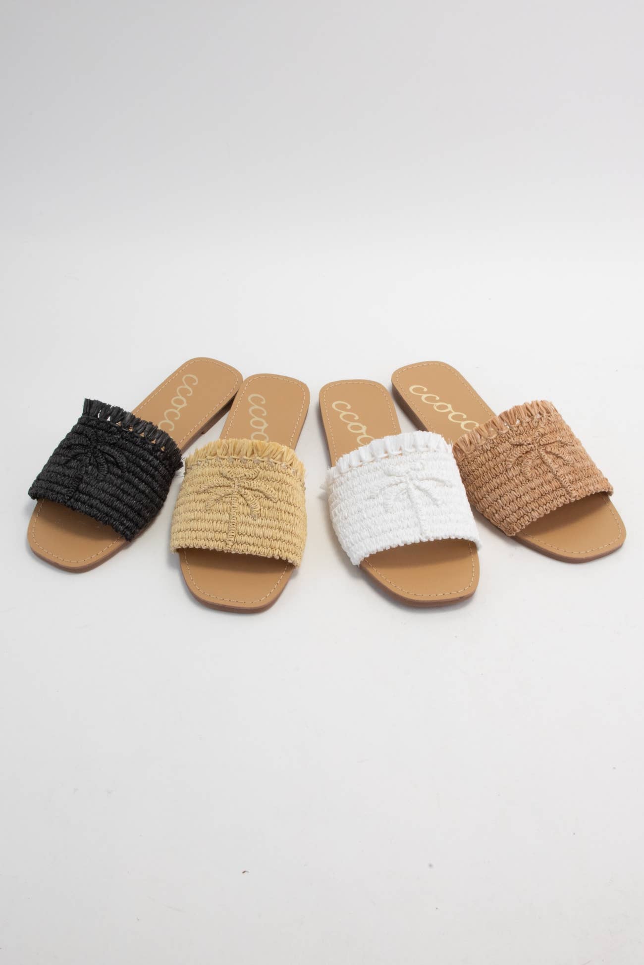 CCOCCI - Wholesale Sandals - Women's - SANDY PALM TREE EMBROIDERY DESIGN RAFFIA SANDAL0