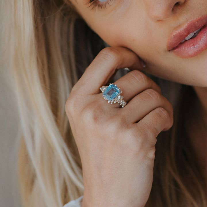 The Silver Aurelia Ring - Blue Topaz Modern Sterling Silver for wholesale by Dainty London