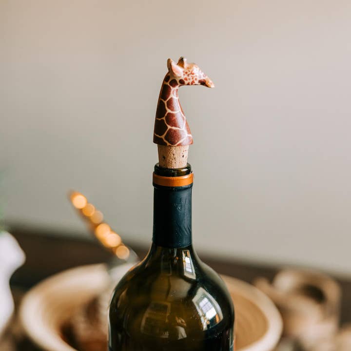 Ten Thousand Villages - Wholesale Wine Stopper - Bottle Topper Giraffe *3