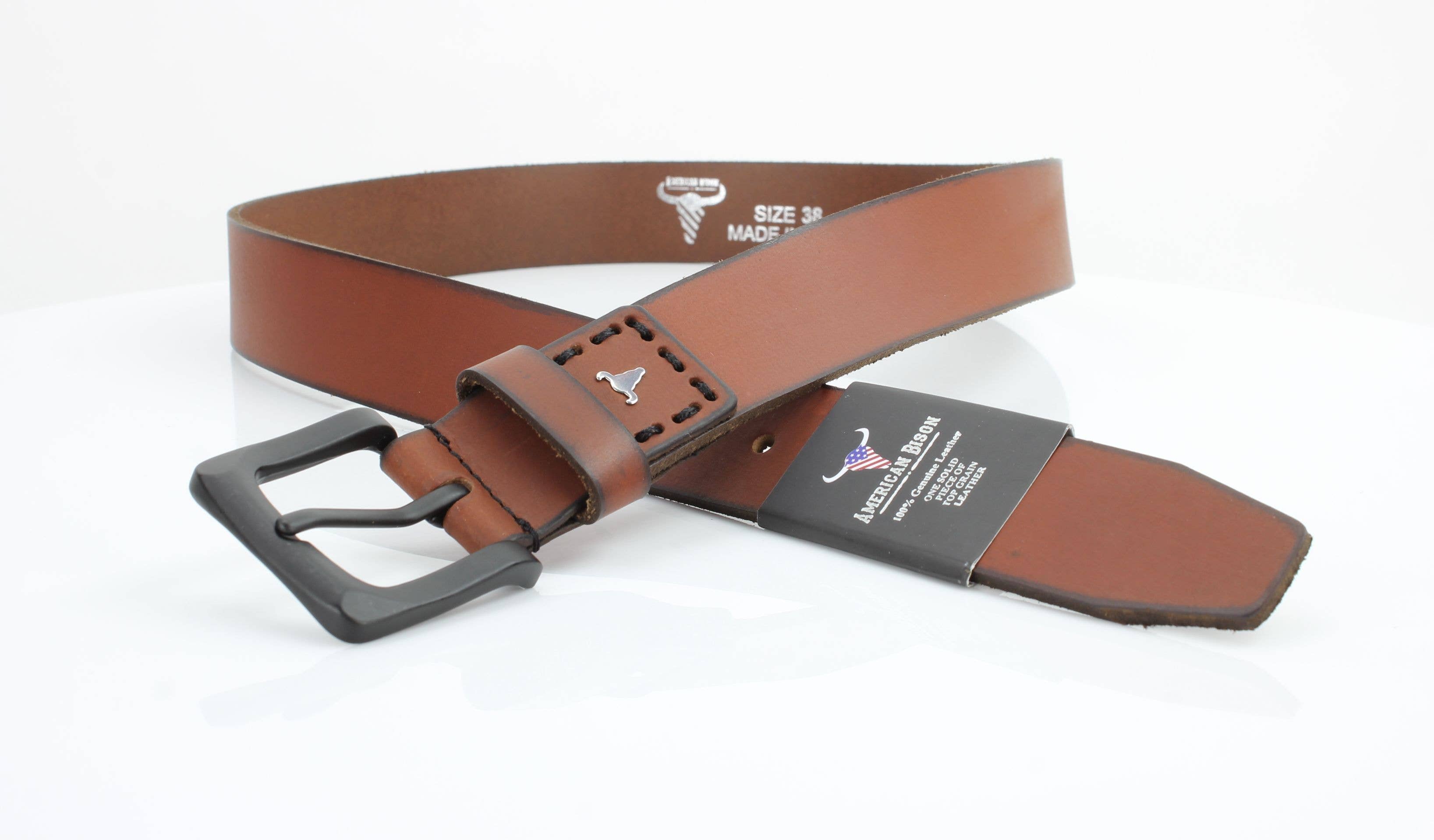 Leather Impressions Inc - Vente Ceinture – unisexe - Ceinture en cuir classique avec coutures fines et logo - ABB 0105