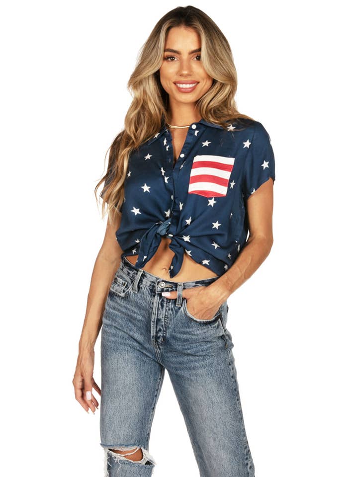 Tipsy Elves - Wholesale Button Down Shirt - Women's - Classic Flag Women's Hawaiian Shirt – Patriotic Button Down2