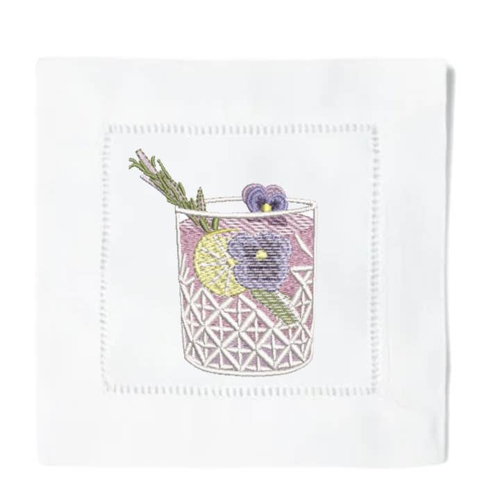 Tovaglioli da cocktail Lavender Drink per la vendita all'ingrosso da parte di Blythe Embroidery Co.