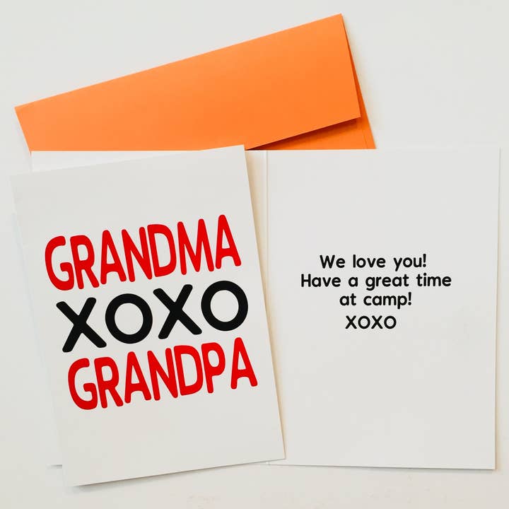 Grandma Grandpa XOXO Camp Greeting Card for wholesale by Sunny Marshmallow