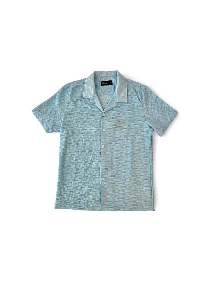 Camisa de manga curta com colarinho cubano em azul celeste por atacado de Perruzo