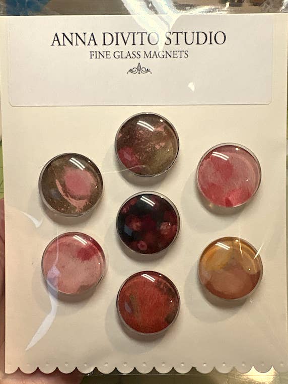 PINK AWARENESS FLORAL MAGNET SET | ROUND GLASS | HANDCRAFTED for wholesale by Anna DiVito Studio