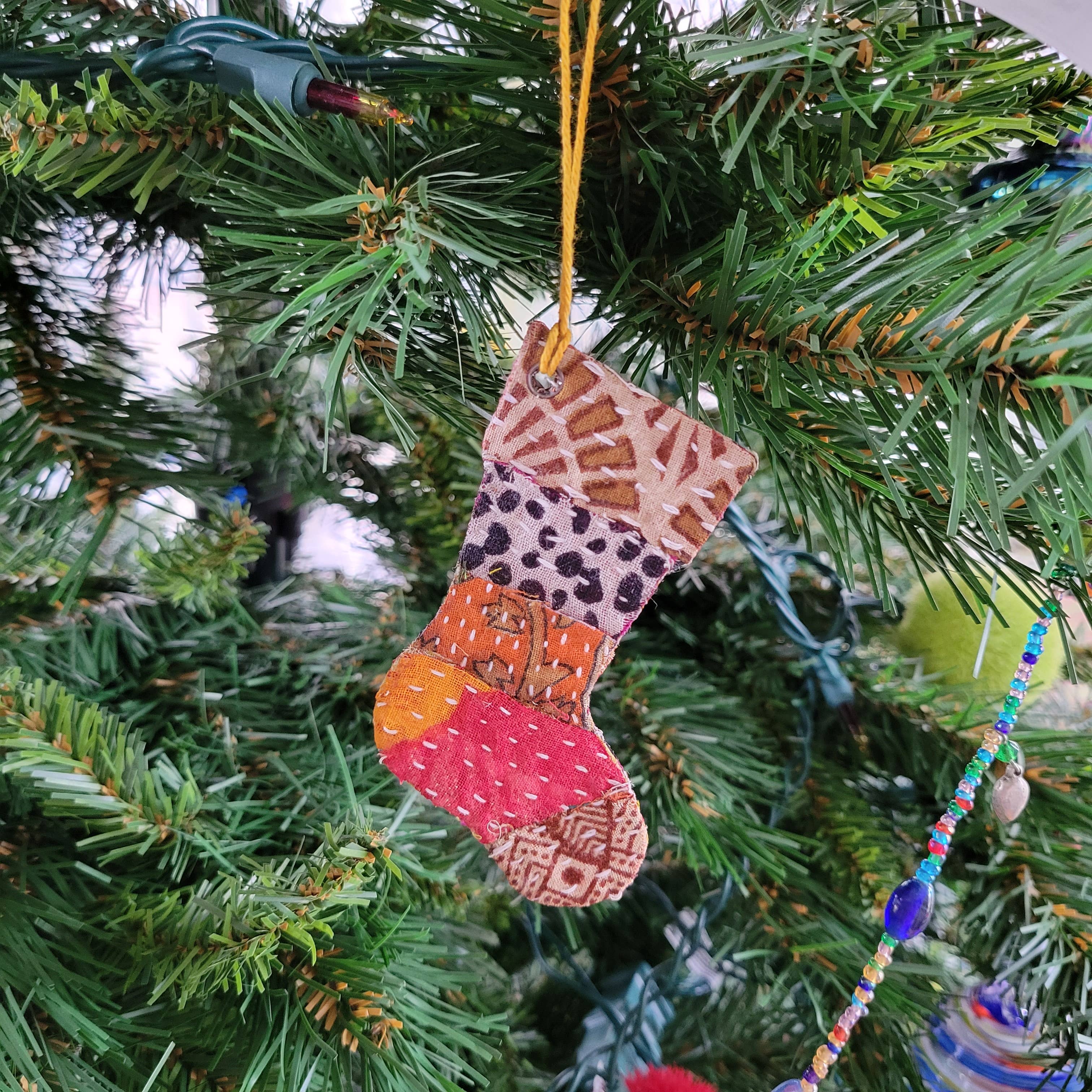 Eclectic Woodchuck - Wholesale Ornament - Recycled Sari Stocking Ornament1