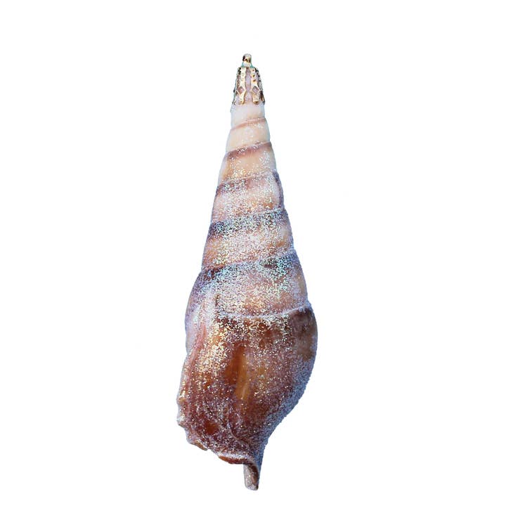 Small Brown Tibia Seashell Glitter Ornament for wholesale by California Seashell Company
