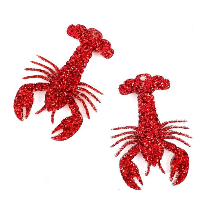 Mardi Gras Red Glitter Crawfish Acrylic DIY Earring Blanks for wholesale by Piddlin' Supply Co