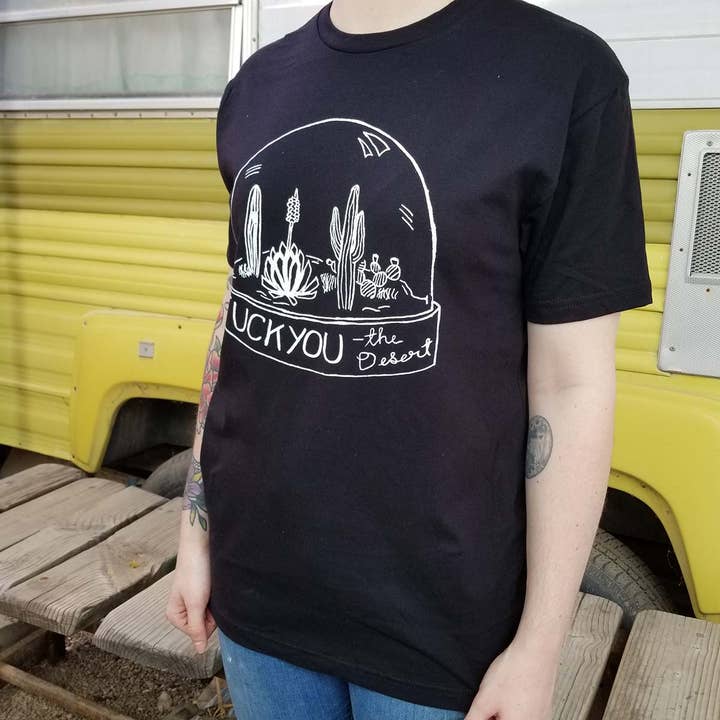 Tanline Printing – T-shirt estampada - Unissexo por atacado – Camisa unissex “Fuck You - The Desert” (preta)3