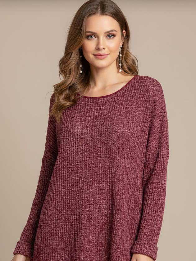 6522 Marled Burgundy Pullover Sweater Plus for wholesale by LTX Sportswear