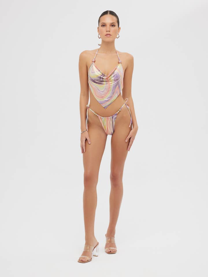 Aruna Bikini Estampa Rosa Metálico por atacado de MALILUHA