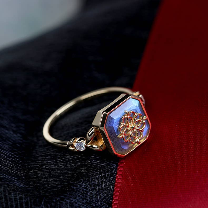 Gioiellin - S925 Silver Jewelry - Wholesale Multi-Stone Ring - 925 Sterling Silver K Gold-plated Gray-blue Labradorite Ring5