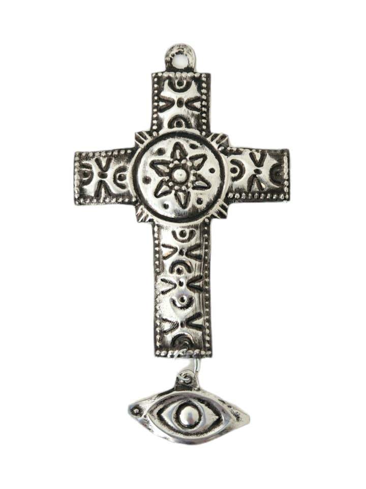 Tin Cross with Eye Milagro for wholesale by Sedona Spirit