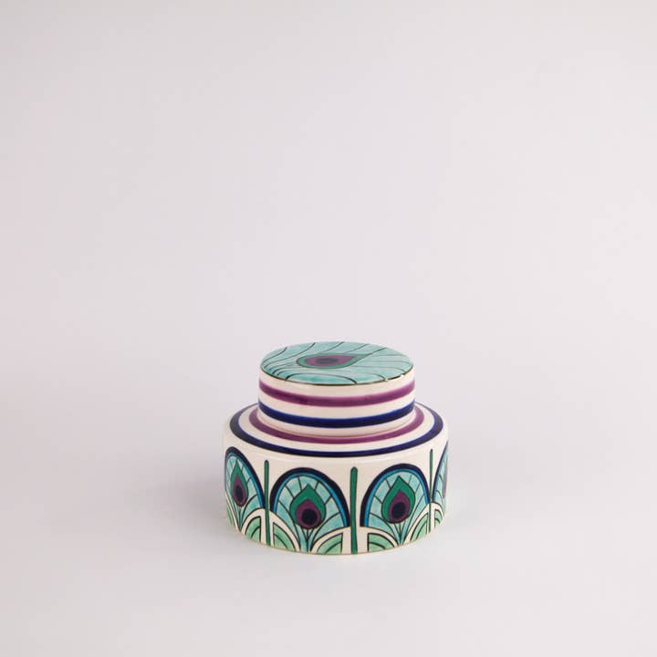 5" Art Deco Mushroom Jar Turquoise/Aqua/Purple for wholesale by SaleenArt USA