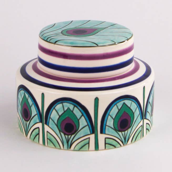 5" Art Deco Mushroom Jar Turquoise/Aqua/Purple for wholesale by SaleenArt USA