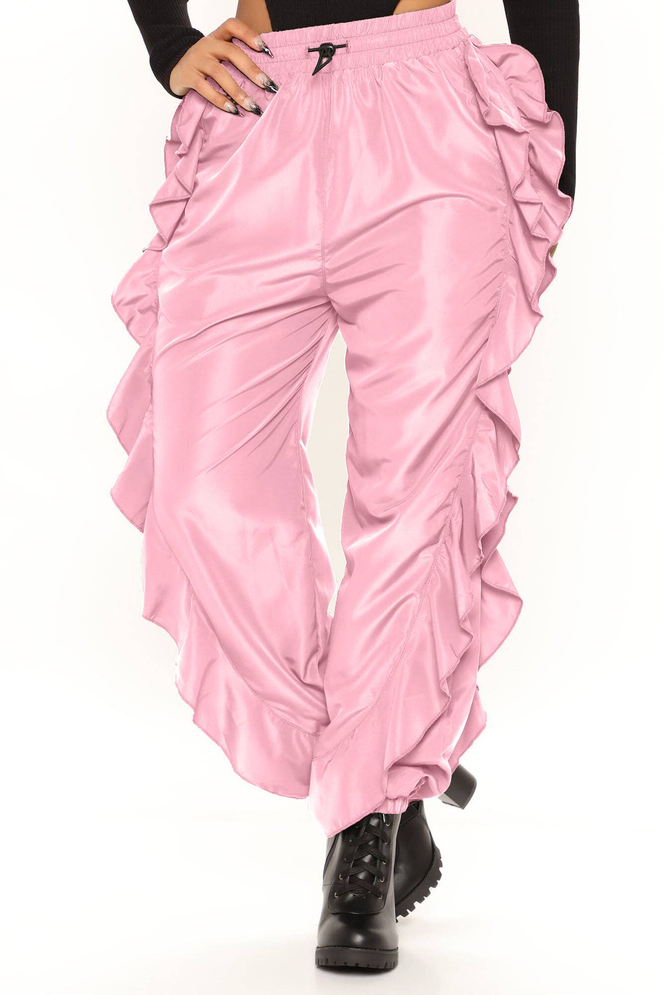 5besties inc - Wholesale Pants - Women's - DRAWSTRING WAIST RUFFLE SIDE CARGO PANTS7