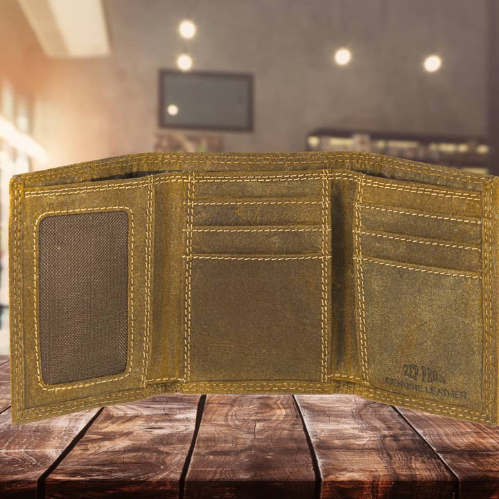 Zep-Pro - Wholesale Wallet - Men's - Shotshell Vintage Tan Leather Trifold Wallet4
