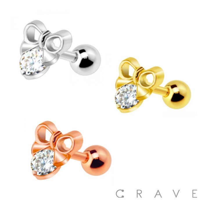 CRAVE BODY JEWELRY – wholesale Enkelt örhänge – 316L SS BROSK SKIVSTÅNG MED BAND BOTTEN PÄRLA STEN