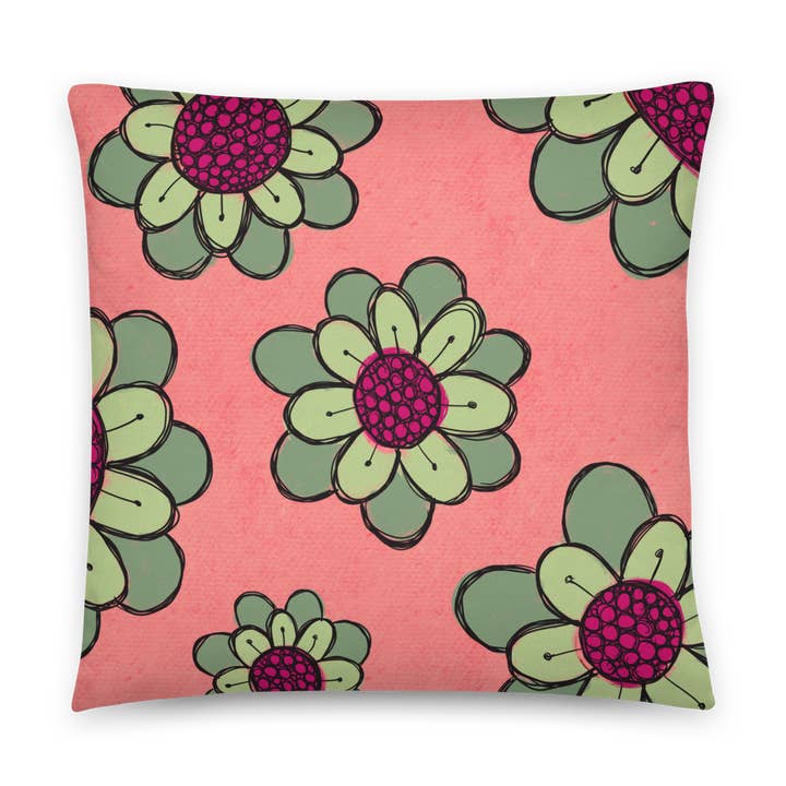 Dahlia Bloom Basic Pillow for wholesale by Printed Hugs