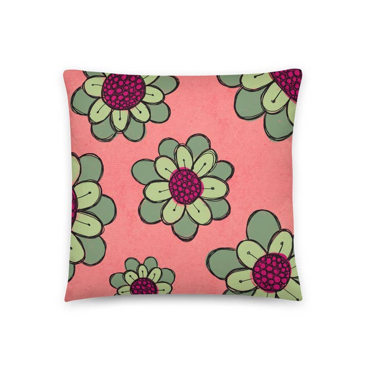 Dahlia Bloom Basic Pillow for wholesale by Printed Hugs