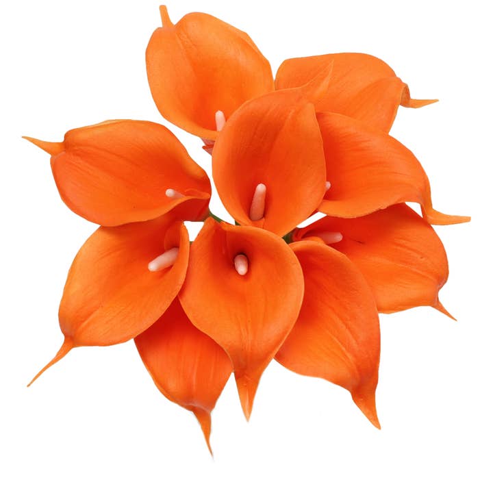 Angel Isabella - Vendita all'ingrosso Fiori finti - Calla Real Touch arancione tramonto, con steli da 35,6 cm e 25,4 cm4