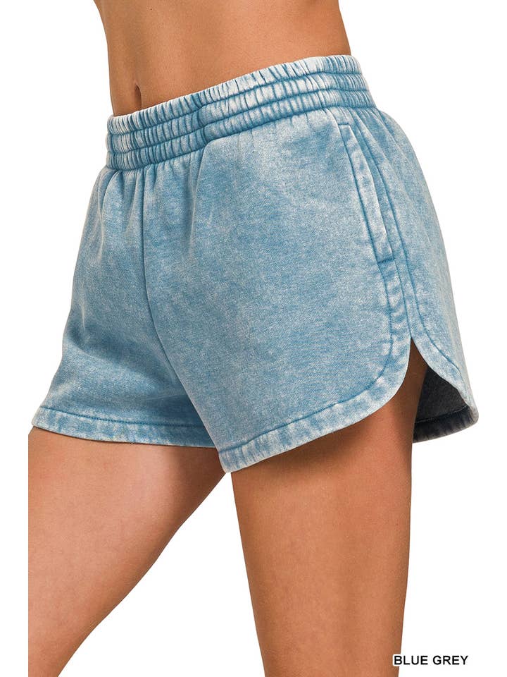 42POPS - Wholesale Shorts - Women's - .SI-27745 Acid Washed Elastic Waistband Dolphin Shorts