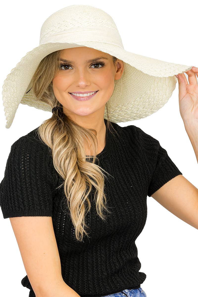 Cap Zone – Engroshandel Stråhat – til kvinder – Kammusling Hem Jute Chiffon bue papir halm Floppy solhat12