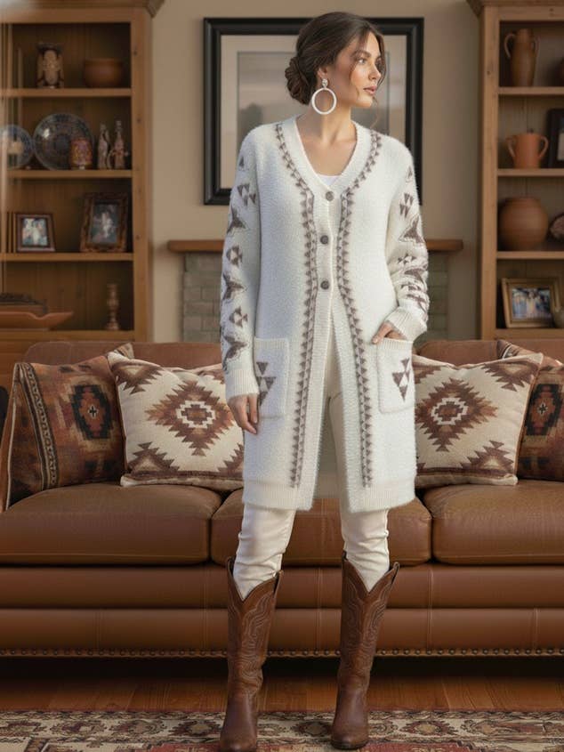 SW-704 Cozy Southwestern Inspired Cardigan for wholesale by TIME OF THE WEST