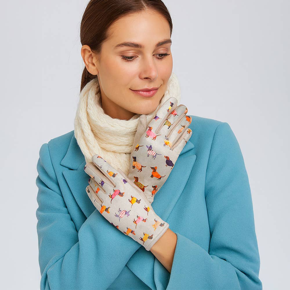 Sensibling Corp. - Wholesale Gloves - Women's - Dachshund Puppy Pattern Printed Smart Touch Gloves2