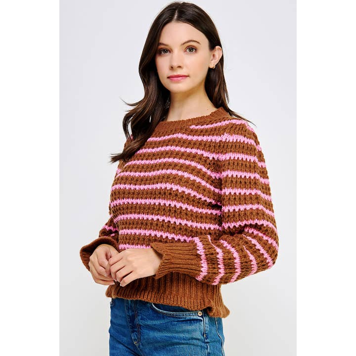 Strut & Bolt - Wholesale Knit Sweater - Women's - Striped Crochet Knit Sweater1