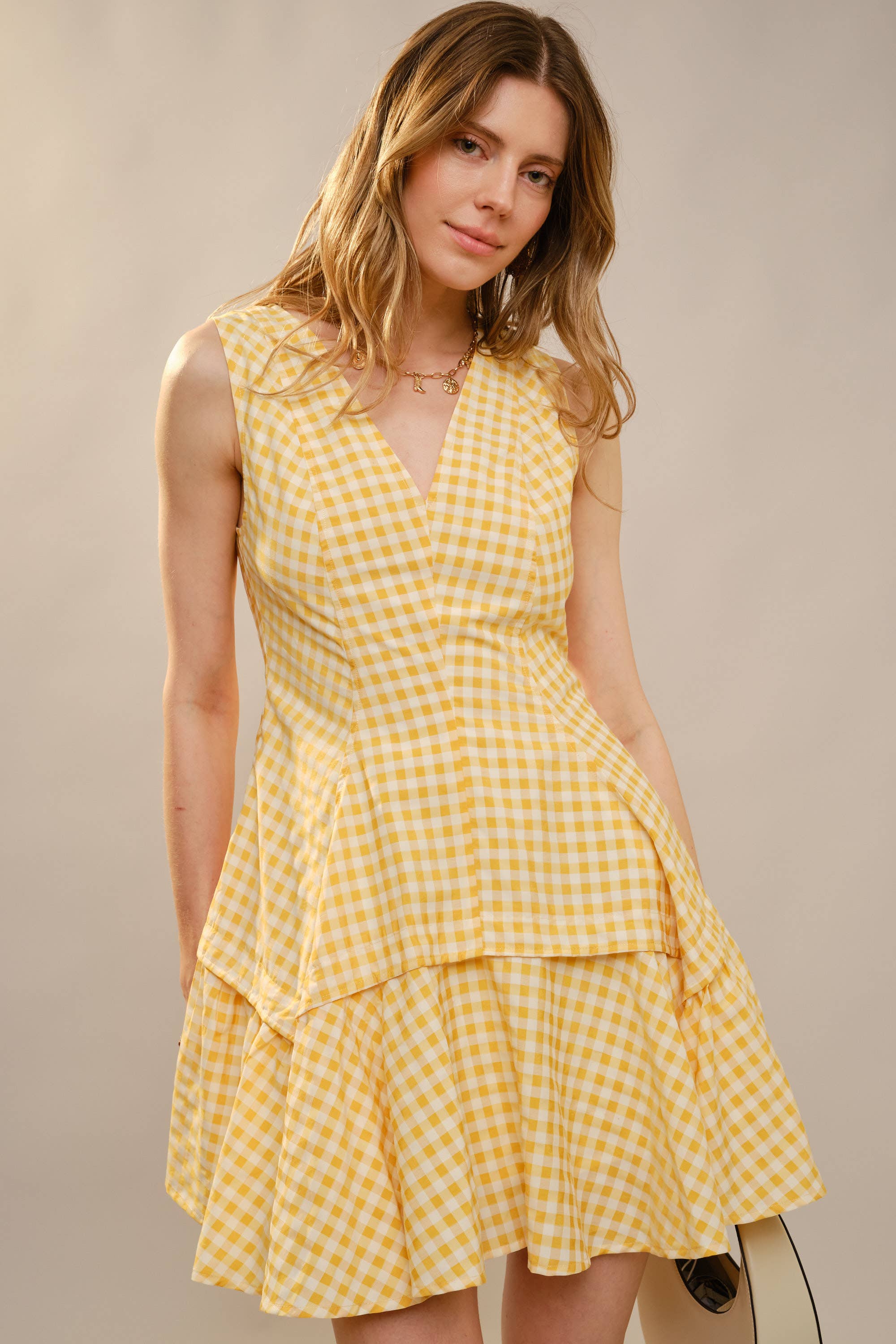 Blue B - Wholesale Dress - Women's - 47022D - Gingham Flare Mini Dress2